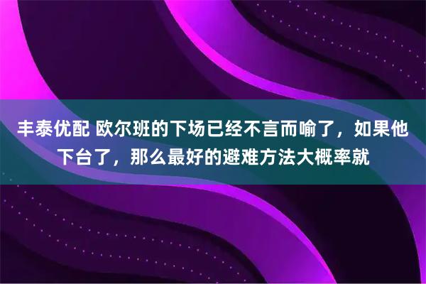 丰泰优配 欧尔班的下场已经不言而喻了，如果他下台了，那么最好的避难方法大概率就