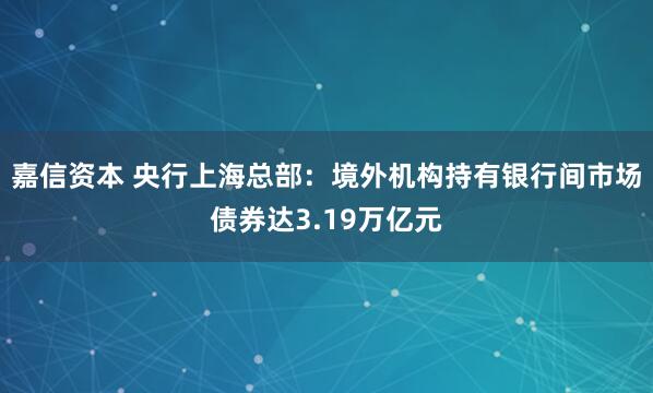 嘉信资本 央行上海总部：境外机构持有银行间市场债券达3.19万亿元