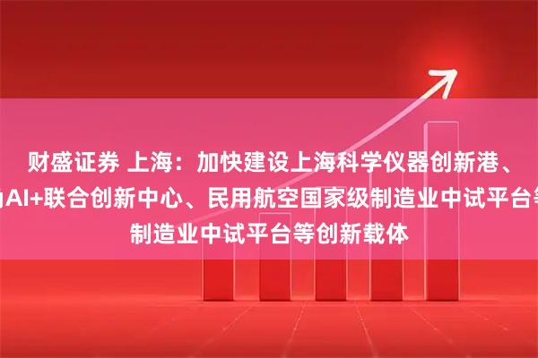 财盛证券 上海：加快建设上海科学仪器创新港、华为长三角AI+联合创新中心、民用航空国家级制造业中试平台等创新载体